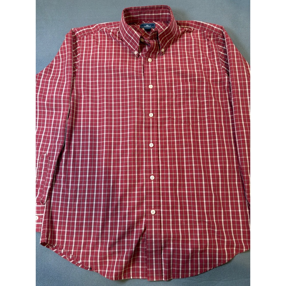 Dockers Mens Button Down Shirt M 15-15.5 Red Plaid Stain Defender Long Sleeve